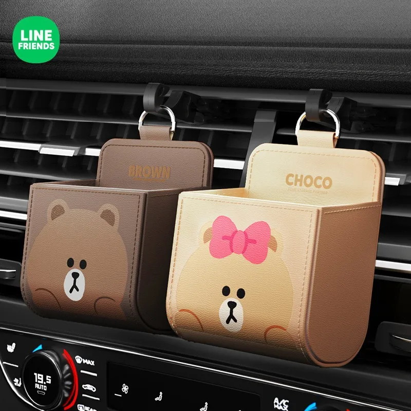 New Cartoon Brown Car Air Outlet Storage Box Car Headset Key Sundries Mobile Phone Hanging Storage Bag Car Pendant Line Friends