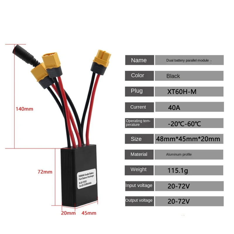 Dual Battery Discharge Converter Connection Adapter 12V-72V Module Balanced Discharge