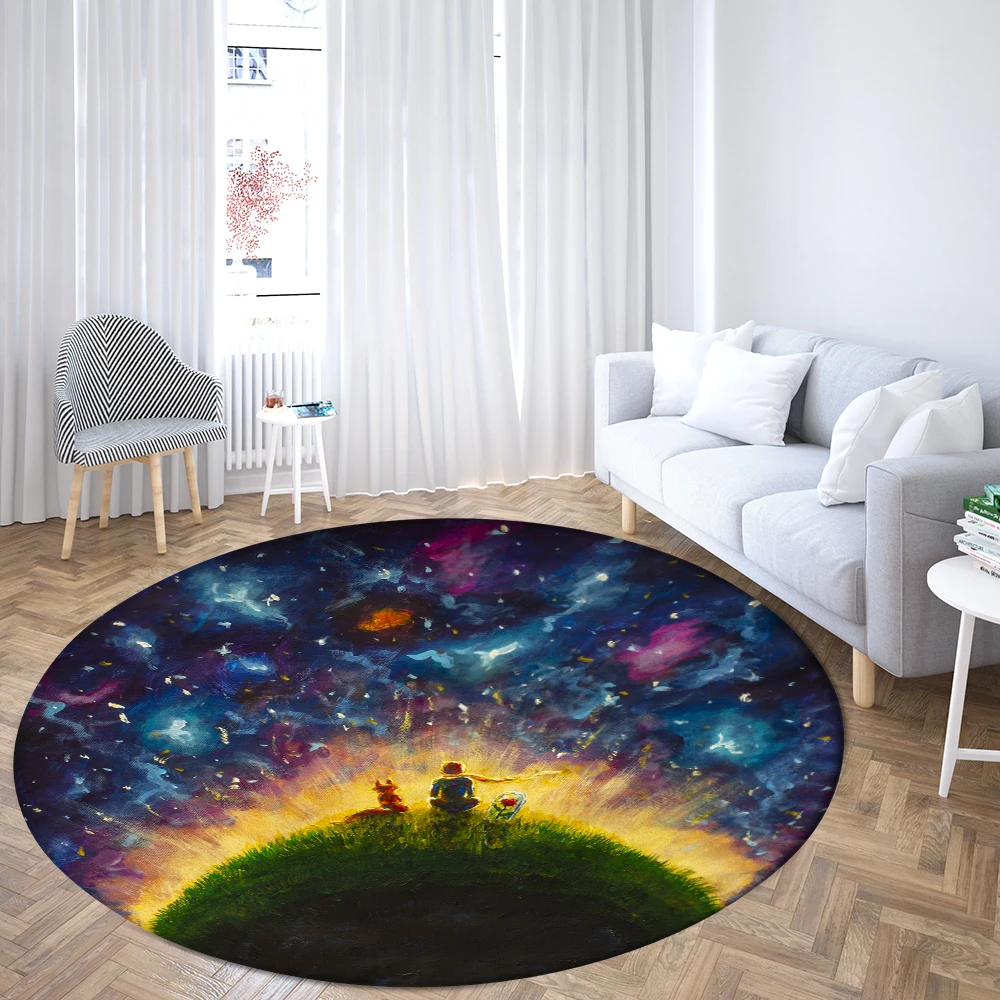 

Comic Starry Sky Round Rugs House Sofa Carpet Home Living Room Bedroom Bathroom Floor Mats Print Decorate Carpet