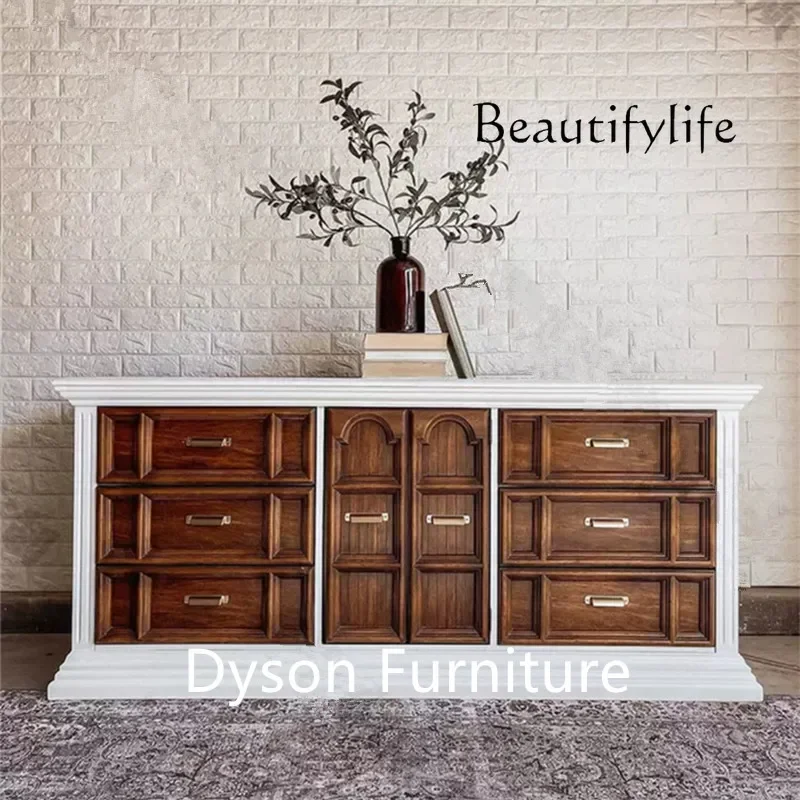 XSS French Solid Wood TV Cabinet Living Room American Multi-functional Storage Small Apartment Household Antique Dining Side Cab
