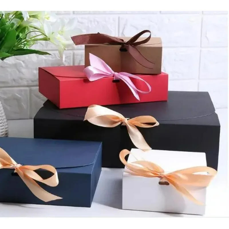 Multiple size Black White Kraft Paper Gift Box Package Wedding Party Favor Candy Boxes with Ribbon