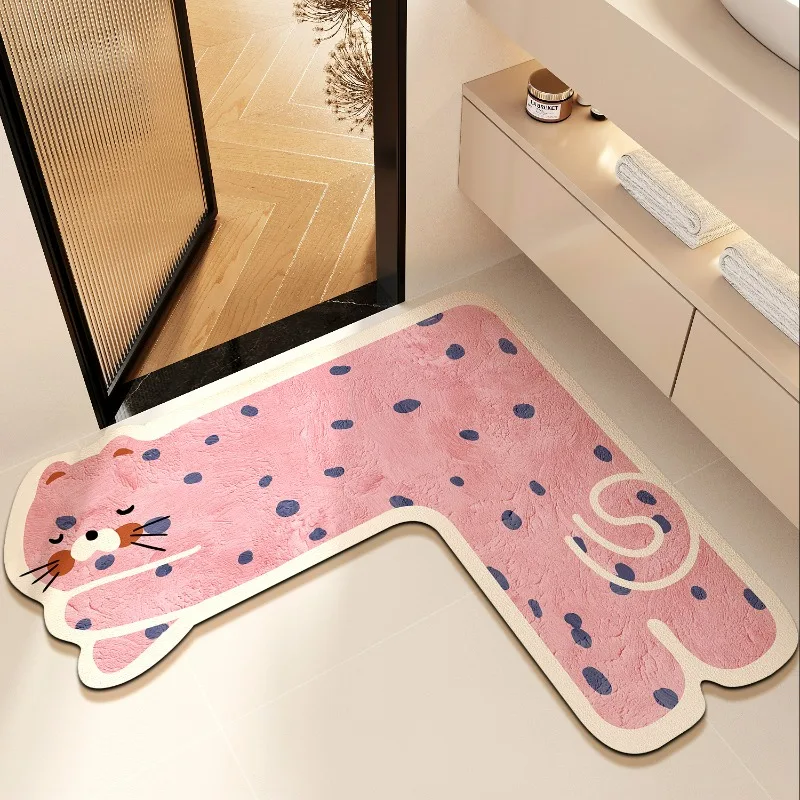 Cute Animal L Shape Door Mat Diatom Mud Water Absorbent Bathroom Carper Toilet Entrance Rug