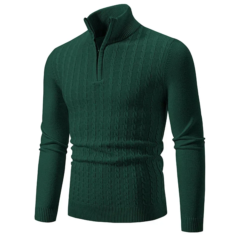 

2024 New Men's Half Zipper Sweaters Solid Color Pullover V-neck Long Sleeve Knitted Warm Sweater Tops