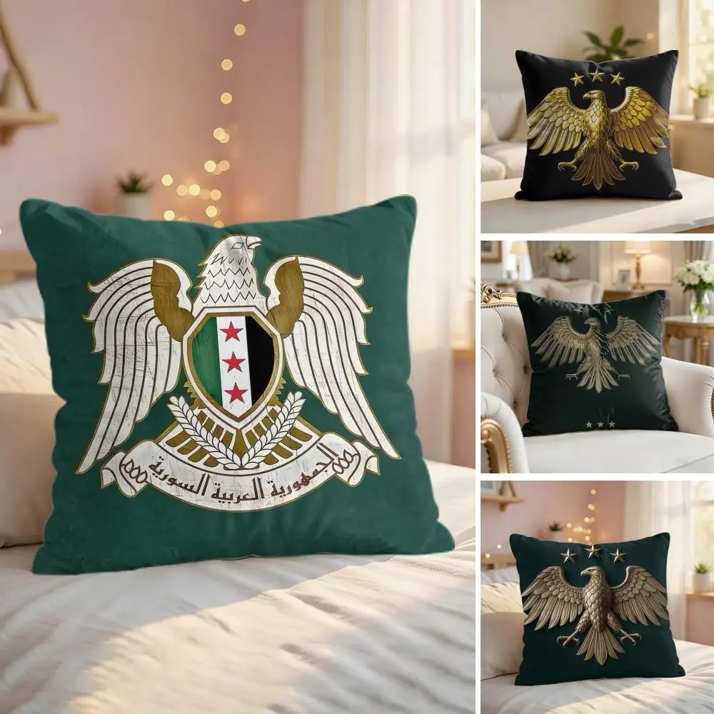 Syrian Arab Republic Flag Cushion Cover Silky Short Plush Invisible Zipper Dustproof Sofa Pillow Case For Home Decor