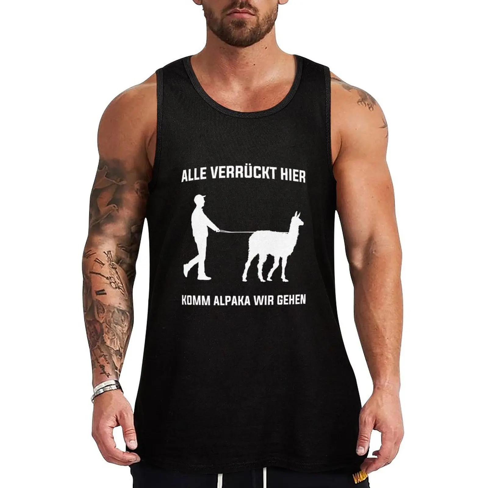 Alle Verrückt Hier Komm Alpaka Wir Gehen Lustiger Spruch Tank Top sans manches pour le sport et l'entraînement en salle de sport, anti-humidité