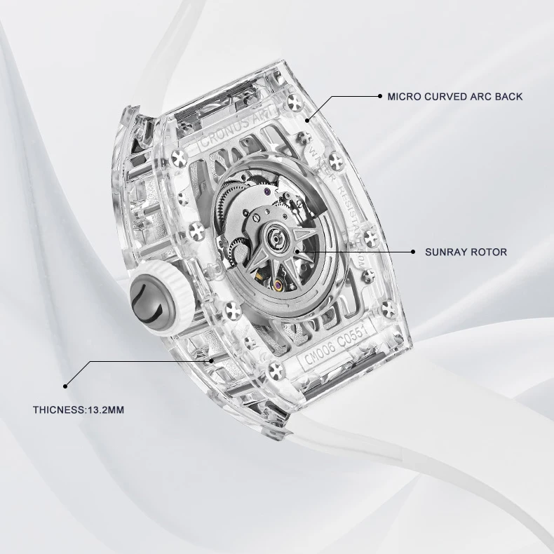 CRONUSART Women Automatic Watch 31.5mm*45.5mm Ladies Mechanical Wristwatch K9 Crystal Tonneau Case Sapphire Mirror