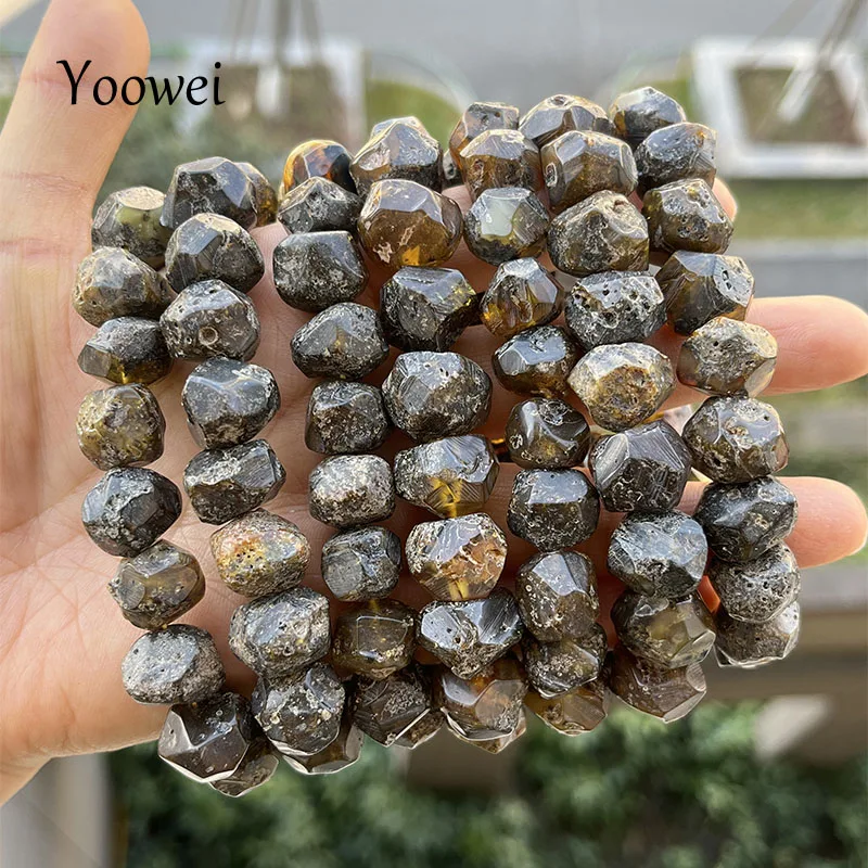 Real Faceted Amber Bracelet for Gift Unique Irregular Black Beads Original New Medical Natural Stone Healing Jewelry Wholesale
