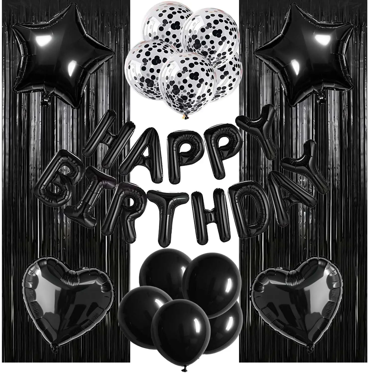 29-teiliges Rot-Schwarzes Folien-Vorhang-Set Happy Birthday Banner Stern Herz Ballon mit Latexballons für Geburtstagsfeier-Dekoration