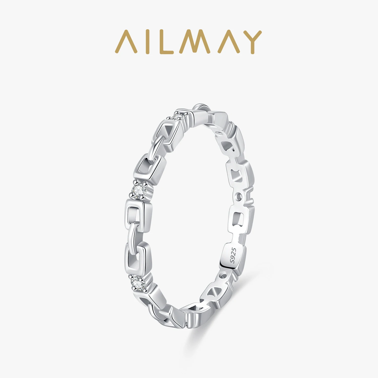 

Ailmay 100% 925 Sterling Silver Shining Clear Zircon Hollow Square Finger Ring For Women Girls Party Accessories Jewelry