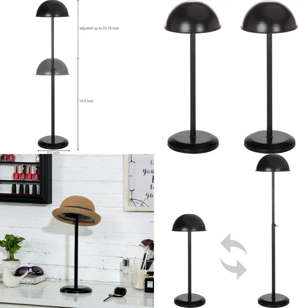 

Adjustable Height Hat Stand, Black Metal Cowboy Hat Rack, Baseball Cap Display Holder, Helmet Organizer