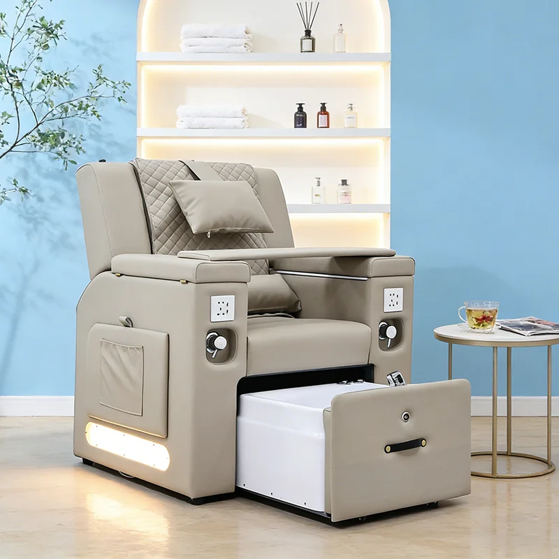 2026 New Design Nail Salon Equipment Reclining Foot Care Spa Chair Luxury Kneading Massage Pedicure Chair with Led Lights 2