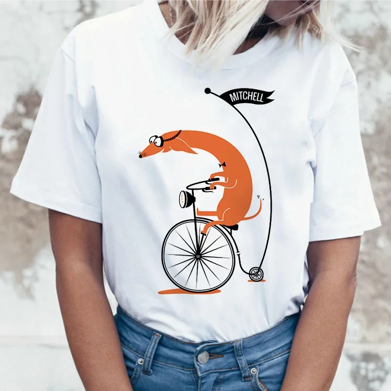 

Женская рождественская футболка с собакой, повседневная футболка с круглым вырезом в стиле Харадзюку, забавные топы с кавайным принтом, футболки, женские летние футболки с таксой