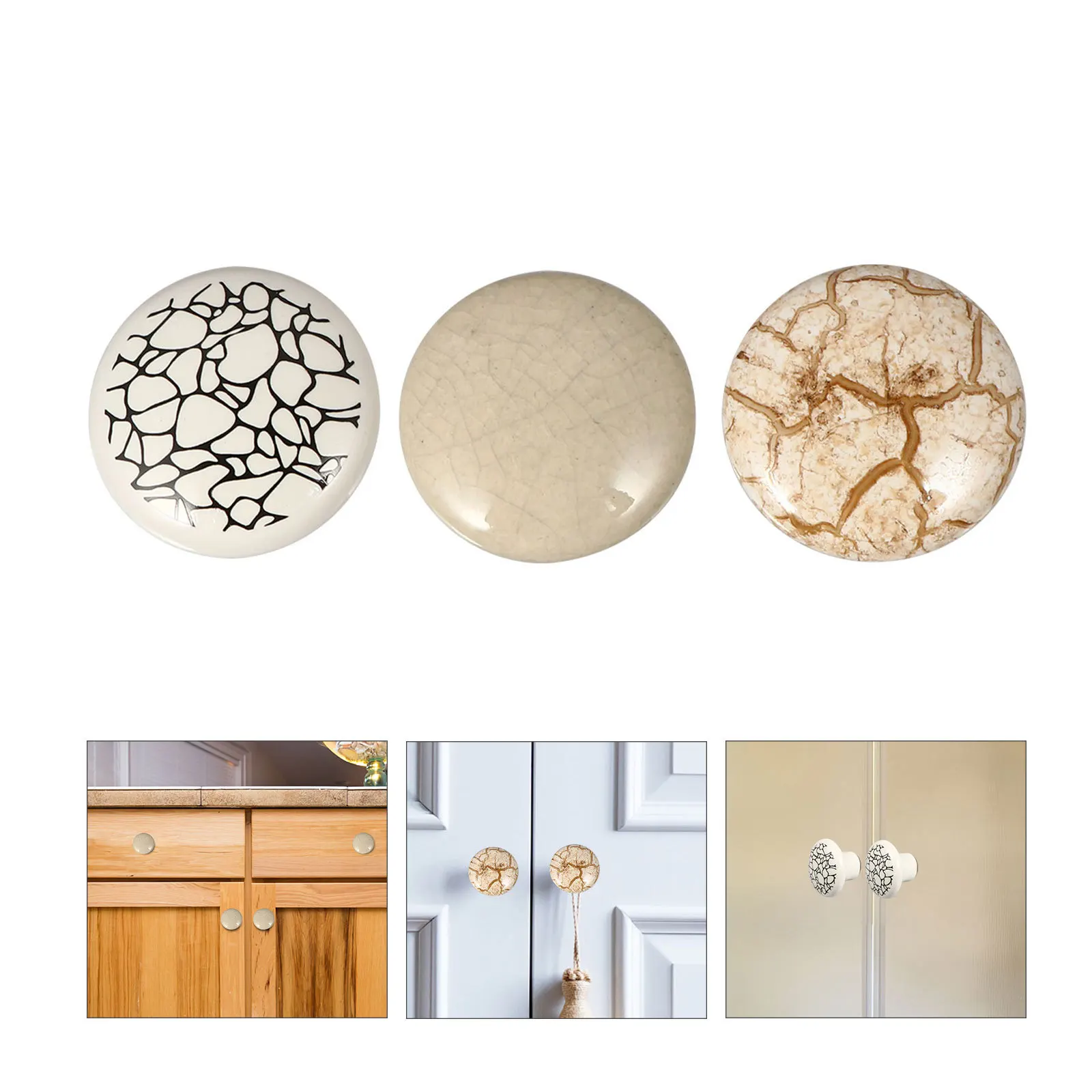 

3Pcs Round Ceramic Crackle Door Knobs Single Hole Handle Mushroom Shape Cabinet Drawer Wardrobe Pulls Single Hole Handle