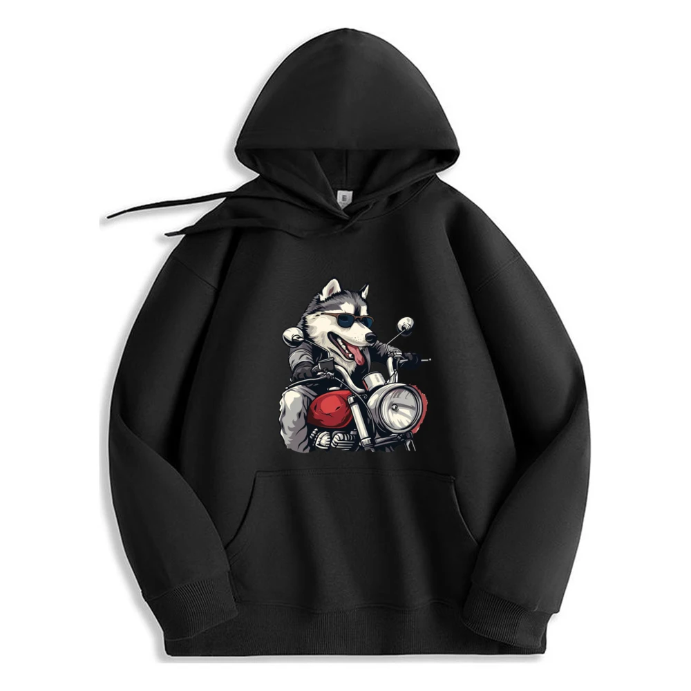 

Biker Alaskan Klee Kai Dog Riding Moto Oversized Fashionable and Trendy Hoodie Loose Comfortable​​ Sweater