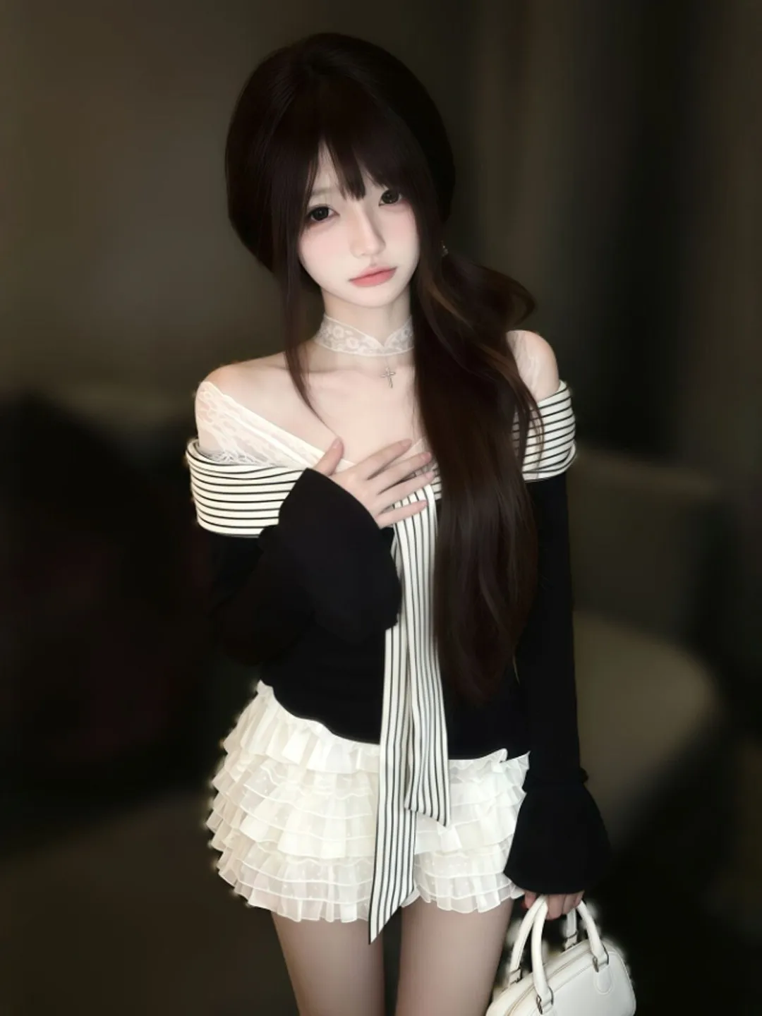 

Unique Shoulder Baring Top And Skirt Set Comfortable Fashionable Spring Summer Outfit Two Piece Set High Waist Cotton Skirt