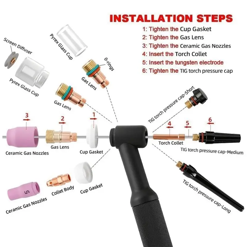 طقم لحام ABVC TIG (80 قطعة) مع فوهة الألومينا وأكواب زجاجية لـ WP-17/لـ WP-18/لنماذج الشعلة WP-26 #5