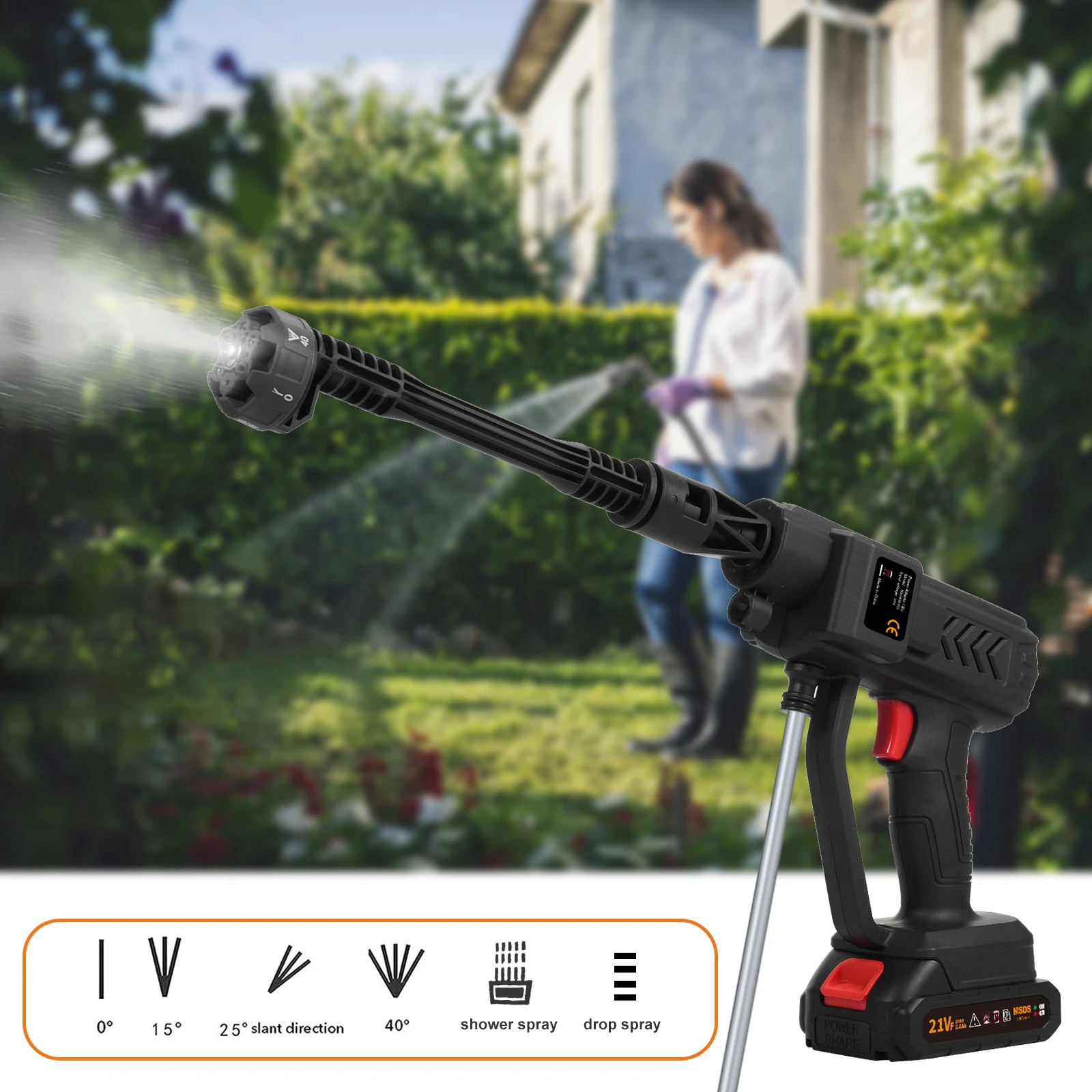 Handheld Pressure Washer Portable 21V Car Wash Gun2pcs 6in1 Multiple Injection Modes High-Pressure Car Washer