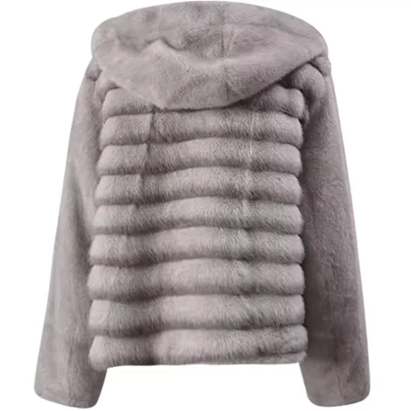 Gray Big Size Keep Warm Casual Faux Fur Jacket New Hooded Long Sleeve Women Coat Fashion Zippers Tide Autumn Winter 2026
