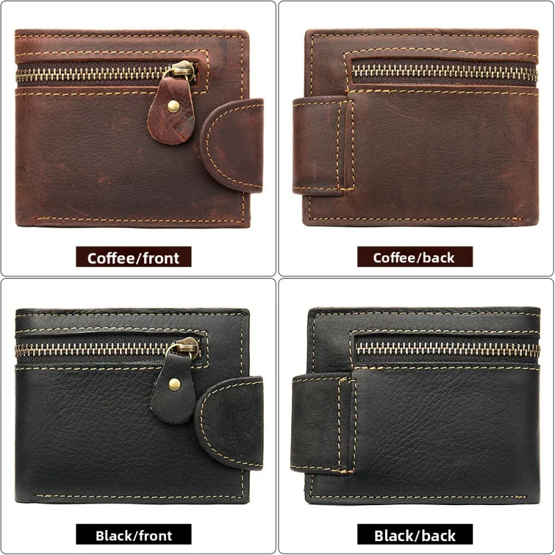 New Men's Genuine Cow Leather Wallet Short Card Holder Man Purse Male Vintage Pocket For Men