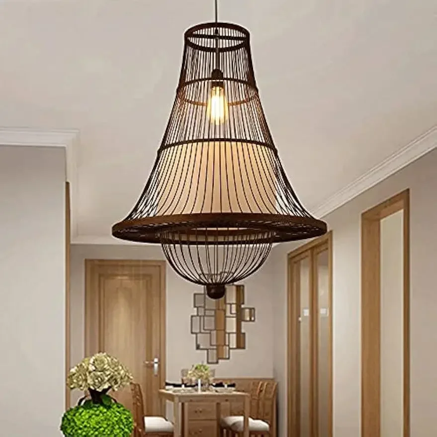 

NEW Chandelier Lamp, Hand-Woven Horn-Shaped Natural Rattan Wicker Bamboo Branch Pendant Lamp Bamboo Lampshade