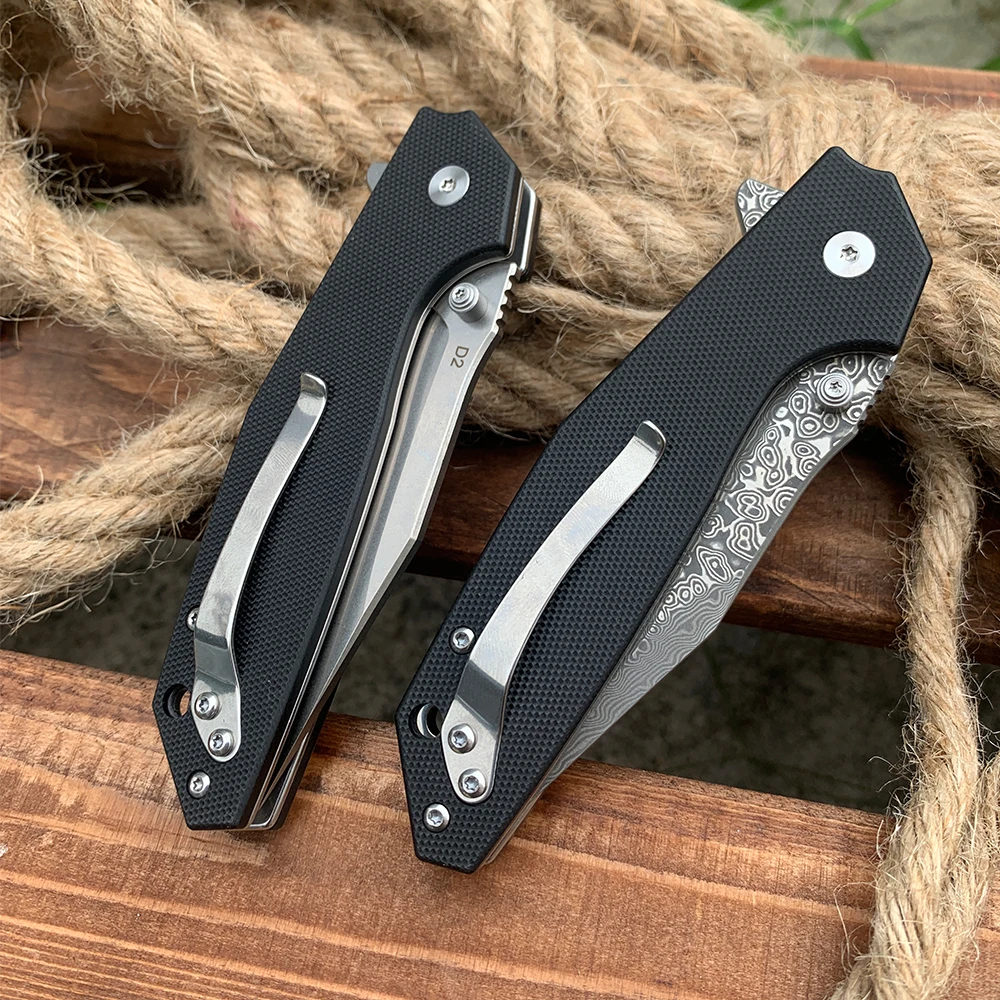 Nieuwe Damascus Opvouwbare Zakmes G10 Handvat Kogellager D2 Staal Keukenmessen Camping Vissen Toeristische Mes EDC Handgereedschap