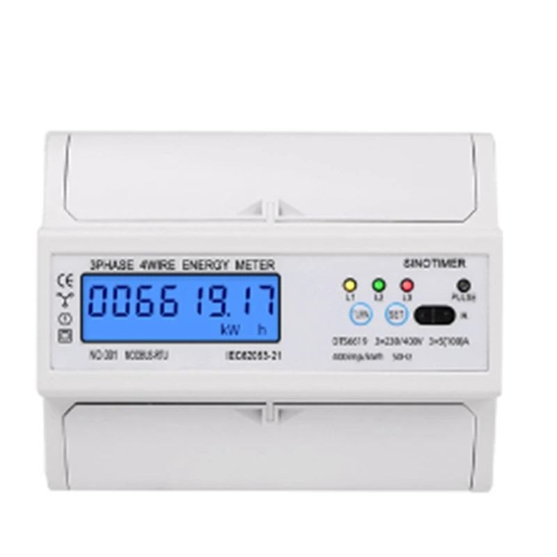 1 Piece Din Rail Electric Three Phase Energy Meter Consumption Power Voltage Current Wattmeter Monitor Modbus (B)