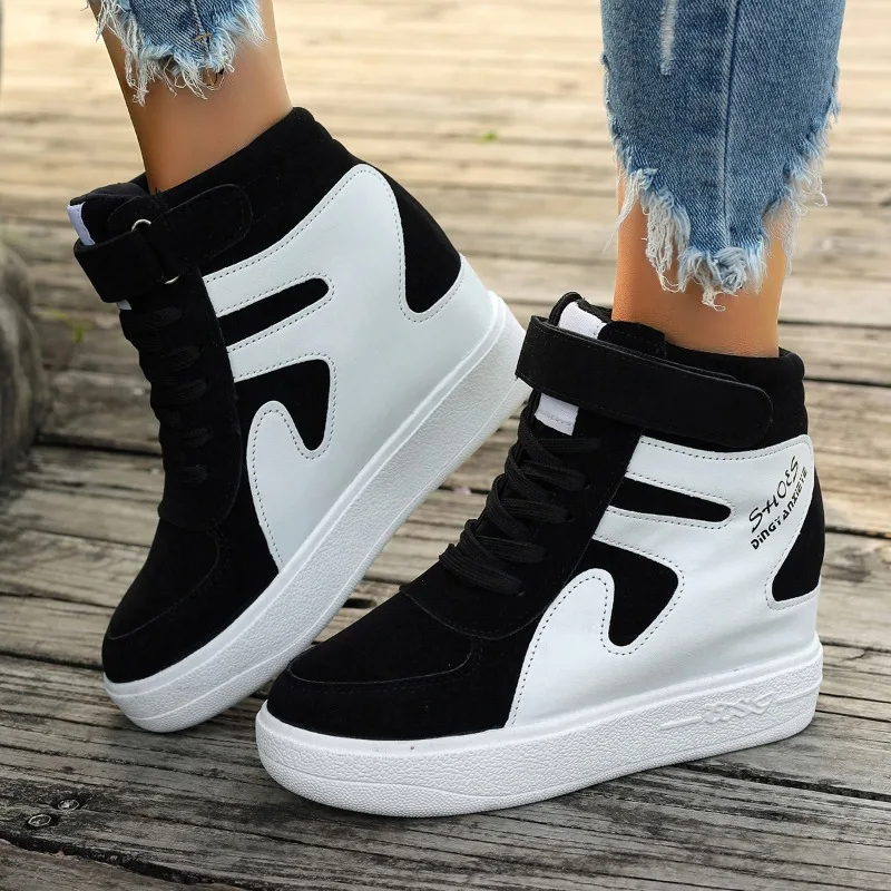 Designer Sneakers for Women 2024 Autumn High Top Lace Up Women\'s Vulcanized Shoes Heightened Thick Sole Fashionable Women Shoes