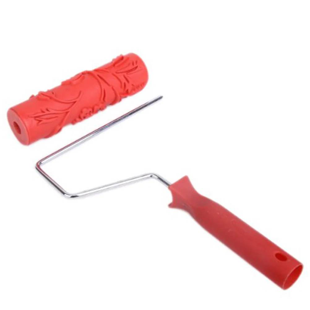 

7-inch Roller Brush Red Handle 15x2 9cm Durable Rubber Metal Flower Pattern Texture Water-based Paint Wall Decoration Painting