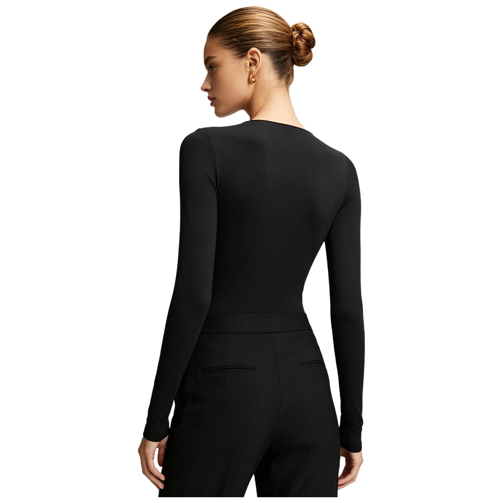 Women Cowl Neck Leotard V Neck Waterfall Collar Drape Front Long Sleeve Buttoned Crotch Bodysuit Top for Daily Out Office Work