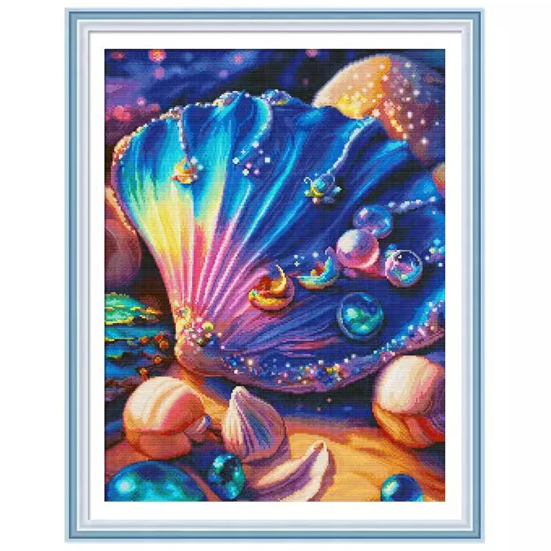 

Shells Cross Stitch Kits Stamped 11CT 14CT Needlework DIY Patterns Handmade Embroidery Set 89Colors