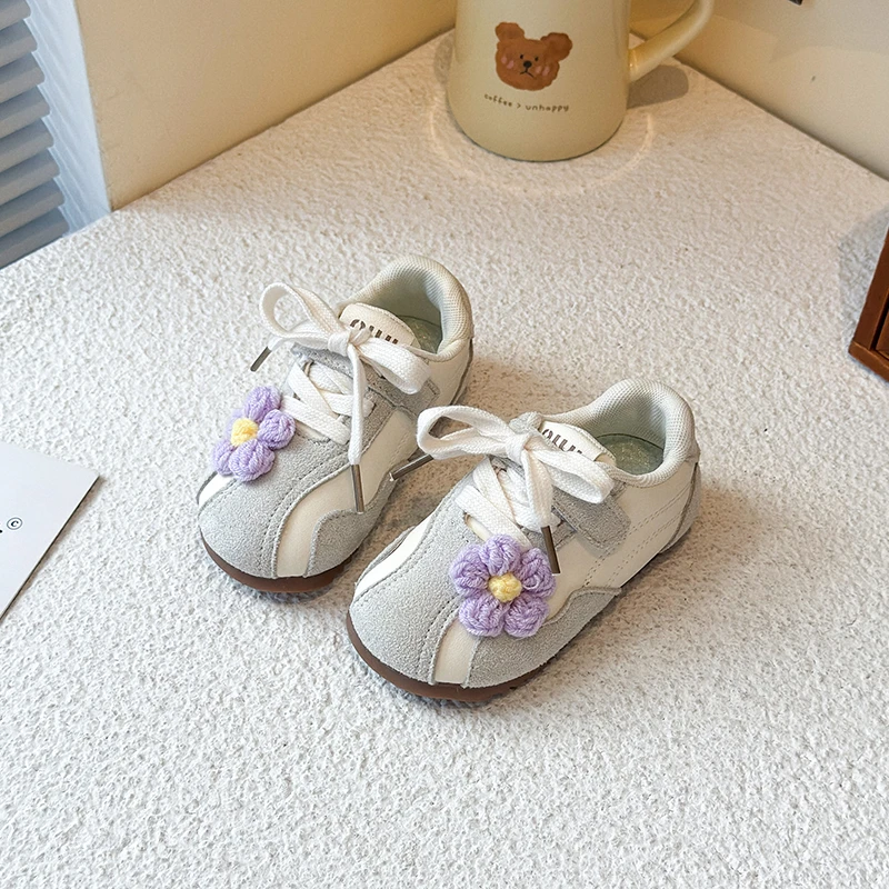 2026 New Girls Fashion Flower Design Casual Shoes Kids Non Slip Comfortable Student Sneakers Outdoor Breathable Sports Shoes