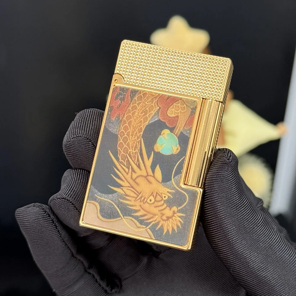 Golden Dragon Pattern Brass Lighter, Crisp Loud Ping Sound Dual Flame Lighter, Luxury Vintage Gift for Men Birthday Anniversary