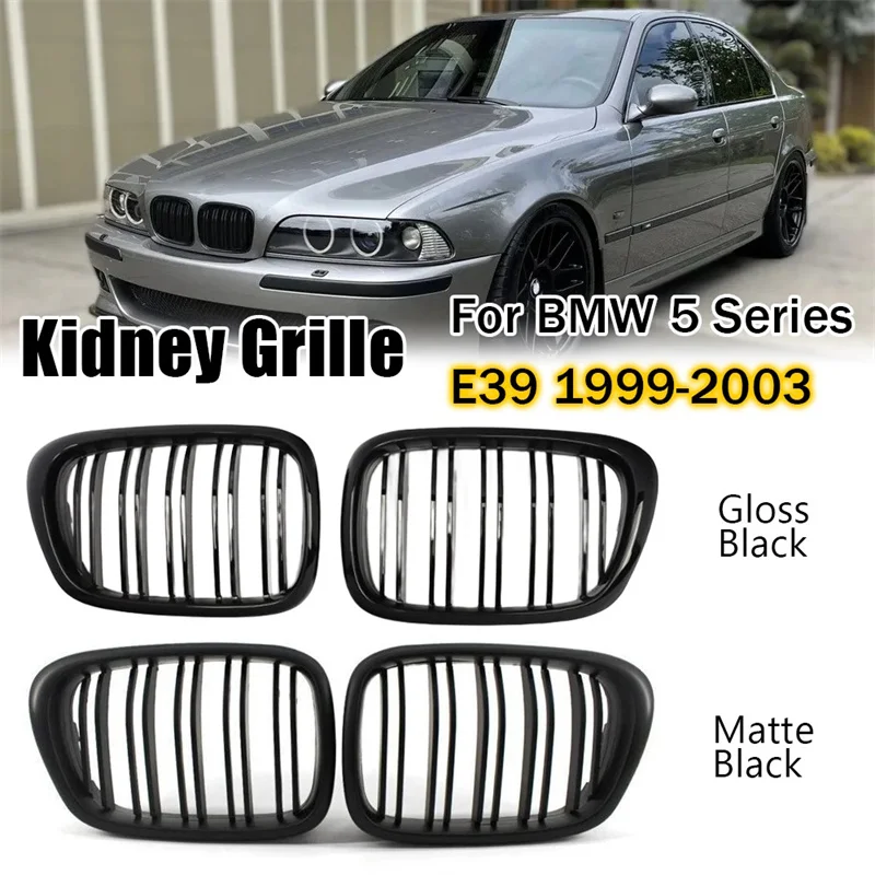 Dual Slats Kidney Grille for  E39 525i 530i 540i 5 Series 1997-2003 Front Bumper Grill Stylish Car Exterior Upgrade