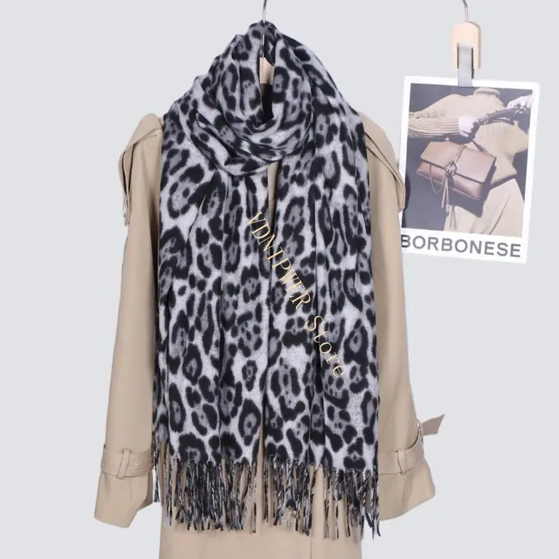 

Теплый шарф с леопардовым узором, негабаритная повязка на голову для осенне-зимней моды D08E