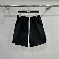 High Quality Cotton Men's Spring/Summer Basic Black Rick Style Split Drawstring Elastic Adjust Waist Casual Shorts