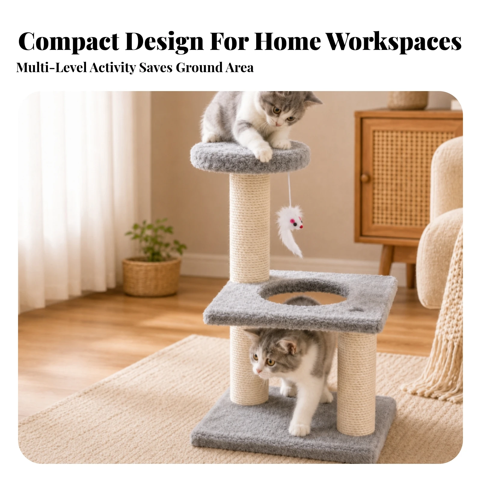 Cat Climbing Frame Multifunctional Cat Activity Tree with Toy Ball Furniture Velvet-Covered Space-Saving for Cats, Indoor