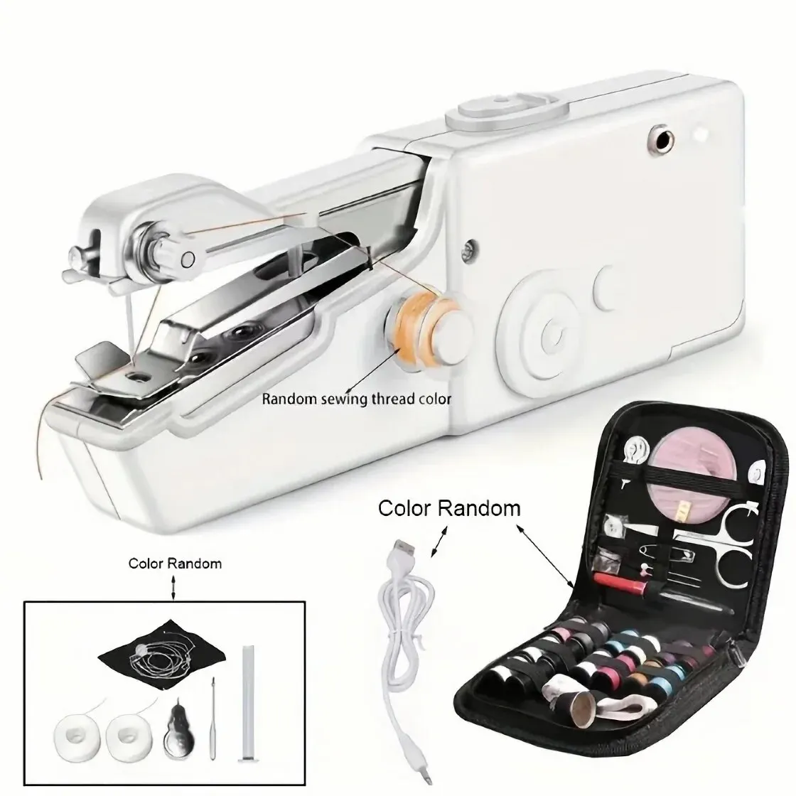 Mini Handheld Sewing Machine, Quick Sewing Portable Sewing Machine, Portable Sewing Machine Suitable for Home - White