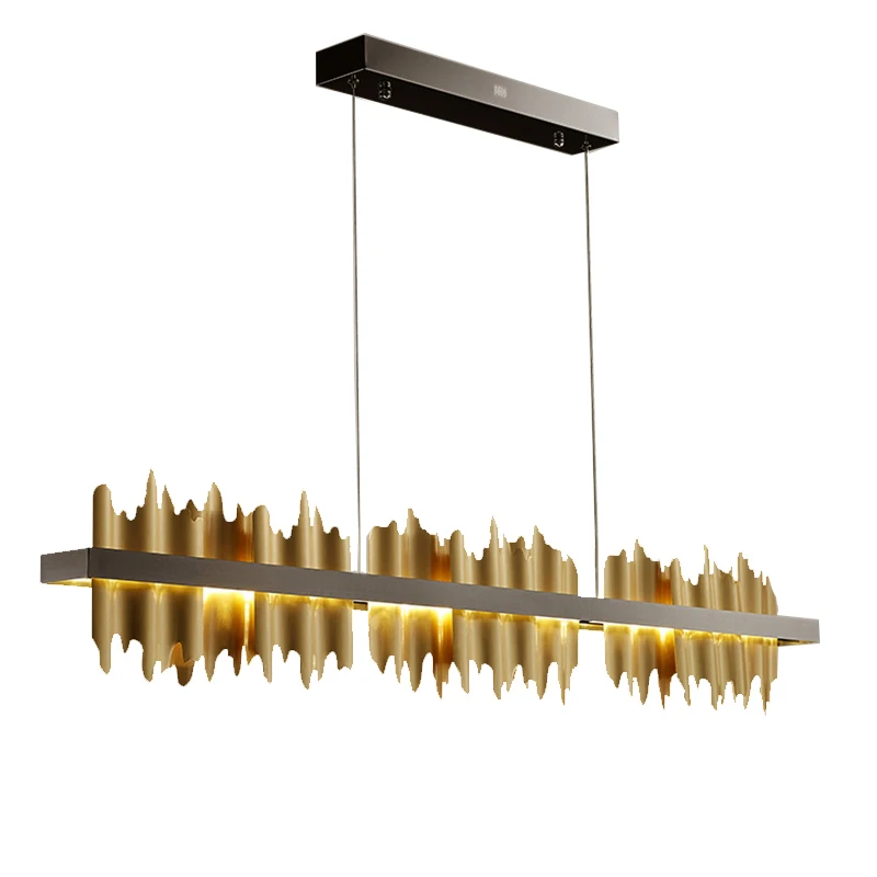 Modern Chandelier Remote Control Dimmable Gold/Black Rectangular LED Gloss Light Fixture Restaurant Kitchen Island Pendant Light