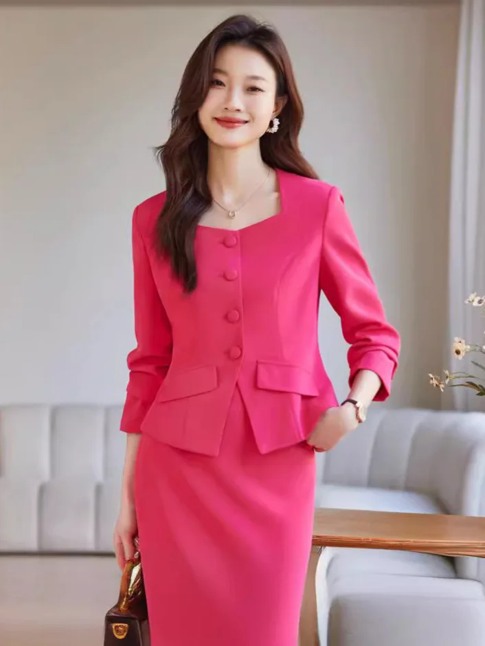 Spring Autumn Formal Uniform Designs Blazers Femininos for Women Professional Office Work Wear with Skirt and Jackets Coat Set