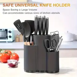 1pc3-in-1 Safety Universal Knife Holder, Kitchen Large Knife Holder Combination, Kitchenware Drain Rack, Black Tool Holder