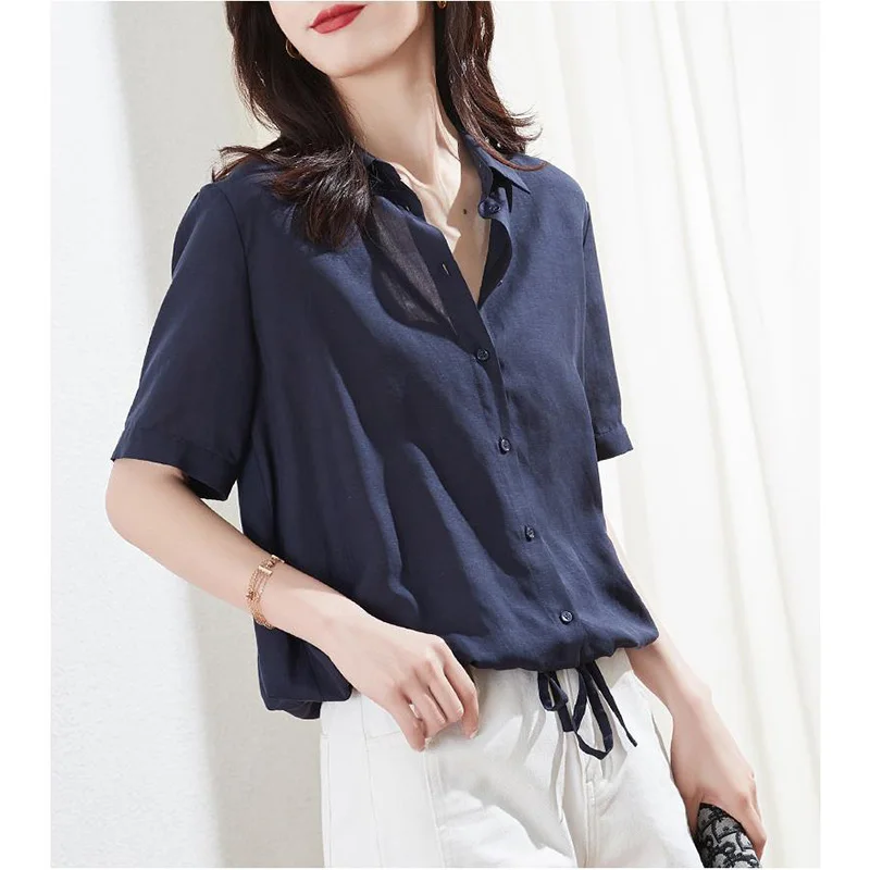 Fashion Solid Color Loose Bandage Bow Shirring Shirt Female Clothing 2023 Summer New Oversized Casual Tops Office Lady Blouse