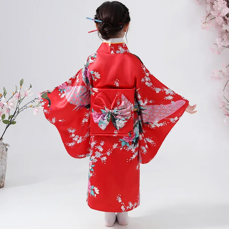 Kids Japanese style kimono 8 color girls floral printing bow belt slim thin soft yukata boys samurai style cardigan kimono sets