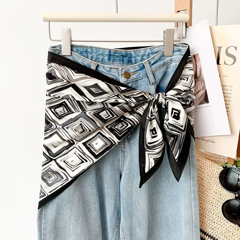 

Новый женский шарф в геометрическом стиле, платок из искусственного шелка, шаль, женский шарф, верхняя накидка, пояс для талии