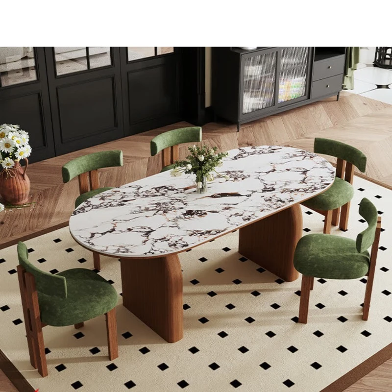 

household small apartment dining table cream style designer medium and ancient style rock slab dining table