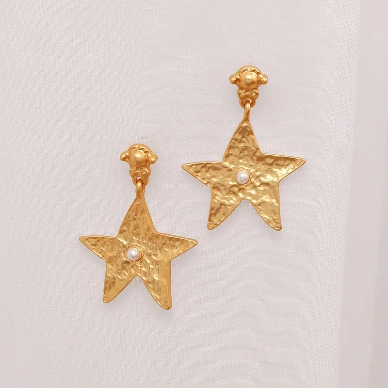 Modern Jewelry 925 Silver Needle Matte Gold Color Earrings Vintage Temperament High Quality Metal Star Earrings For Women Gift