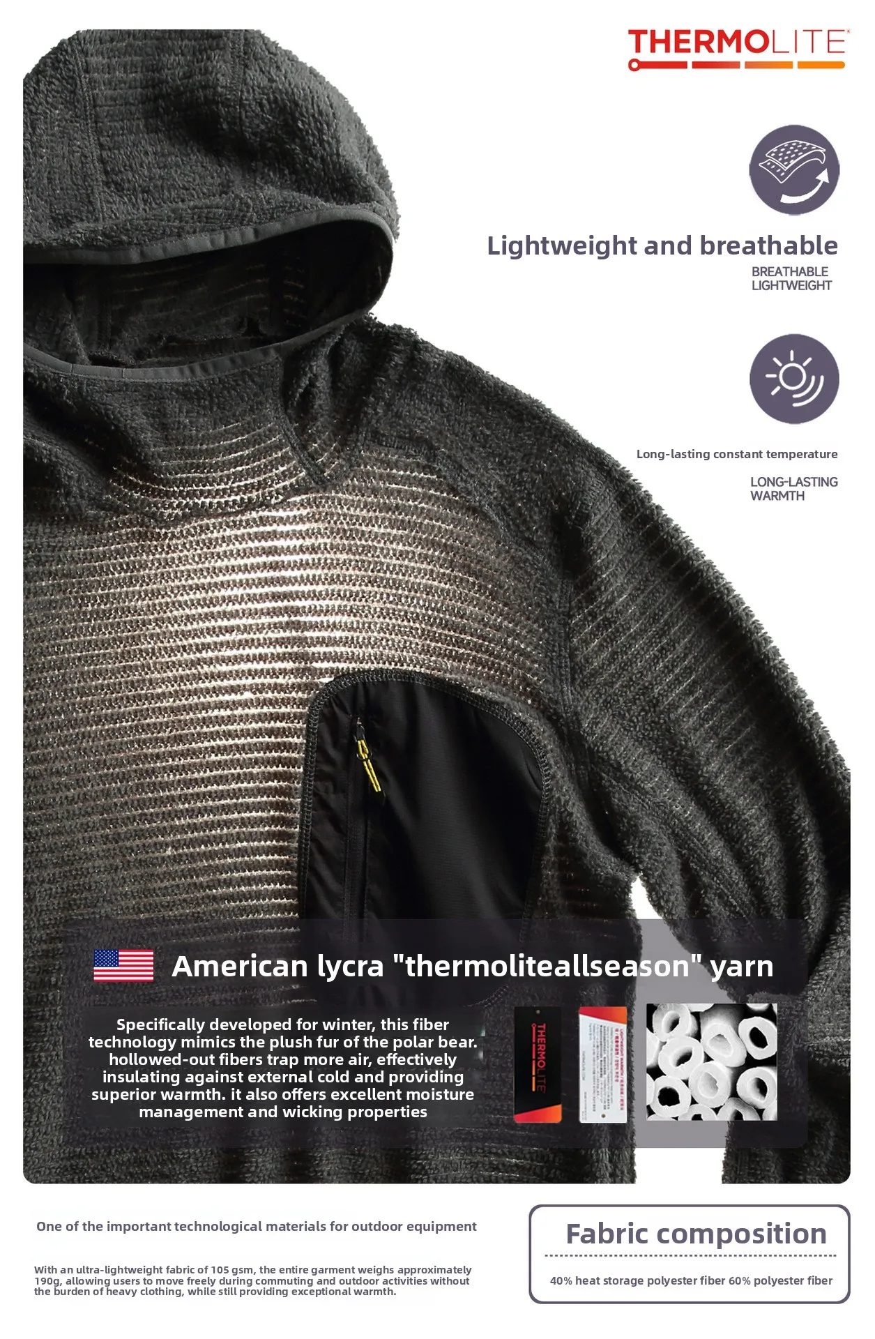 2026 Outdoor, Sport, Leichter Atmungsaktiver Pullover-Hoodie, Paarstil, Konstante Temperatur, Warme und Gemütliche Kapuzenjacke – Detail 2