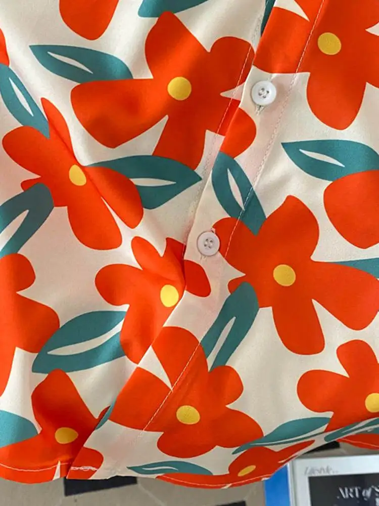 

Summer Casual Floral Print Loose ort Sve Women's irt Beach Sle Vintage Top Polyester Fabric Thin Polyester Fiber