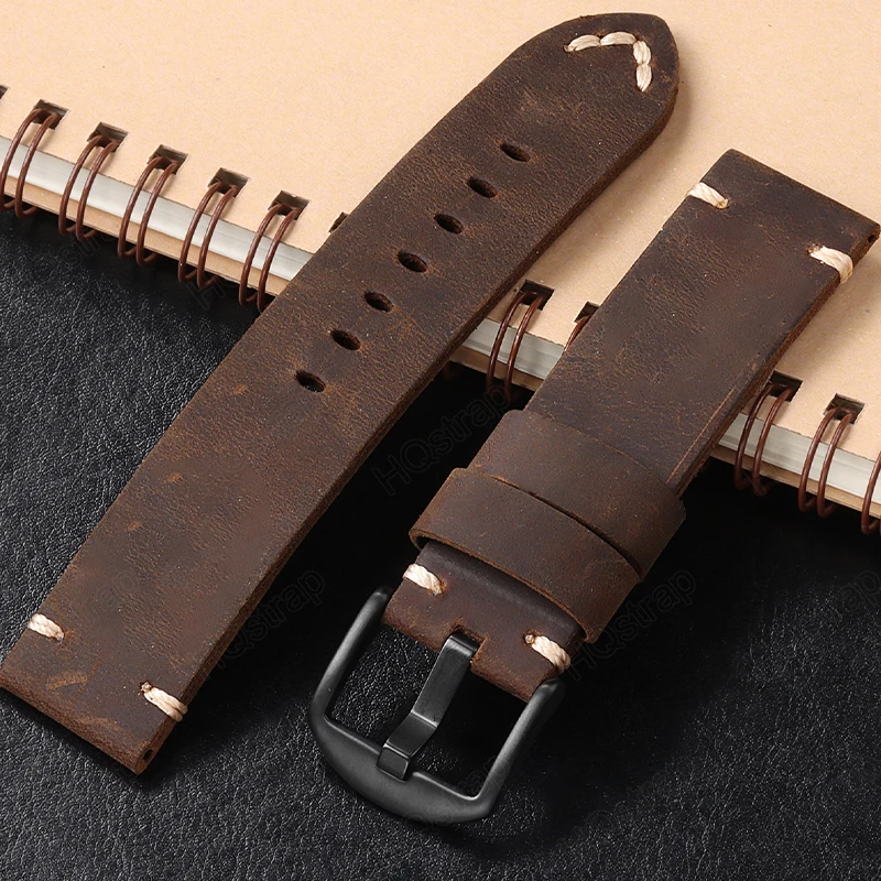 Handmade Vintage Strap 22mm 24mm 26mm Crazy Horse Cowhide Universal Replacement Wristband for Men Women Bracelet Accessories