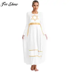 Women Praise Lyrical Dance Dress Church Choir Worship Liturgical Performance Costume Sleeveless Lace-up Tunic Gown Dancewear