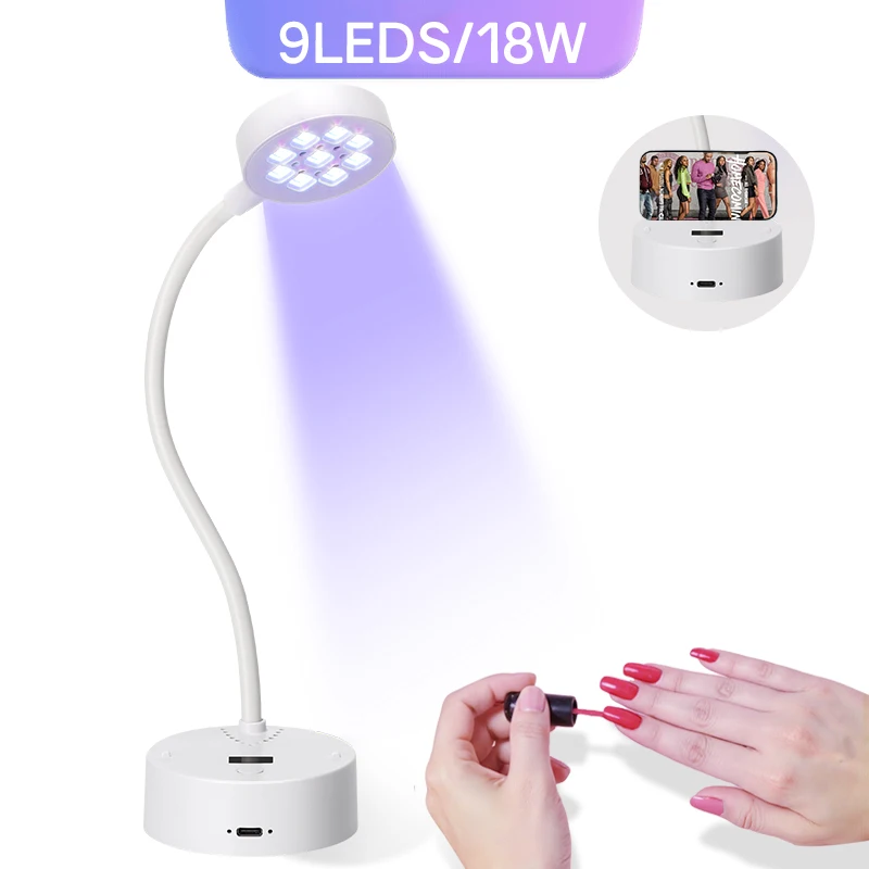 9 المصابيح الأشعة فوق البنفسجية LED مسمار مصباح قابلة للشحن البسيطة الأشعة فوق البنفسجية ضوء ل هلام طلاء الأظافر علاج سريع معقوفة UV مصباح 18 واط مانيكير المعدات